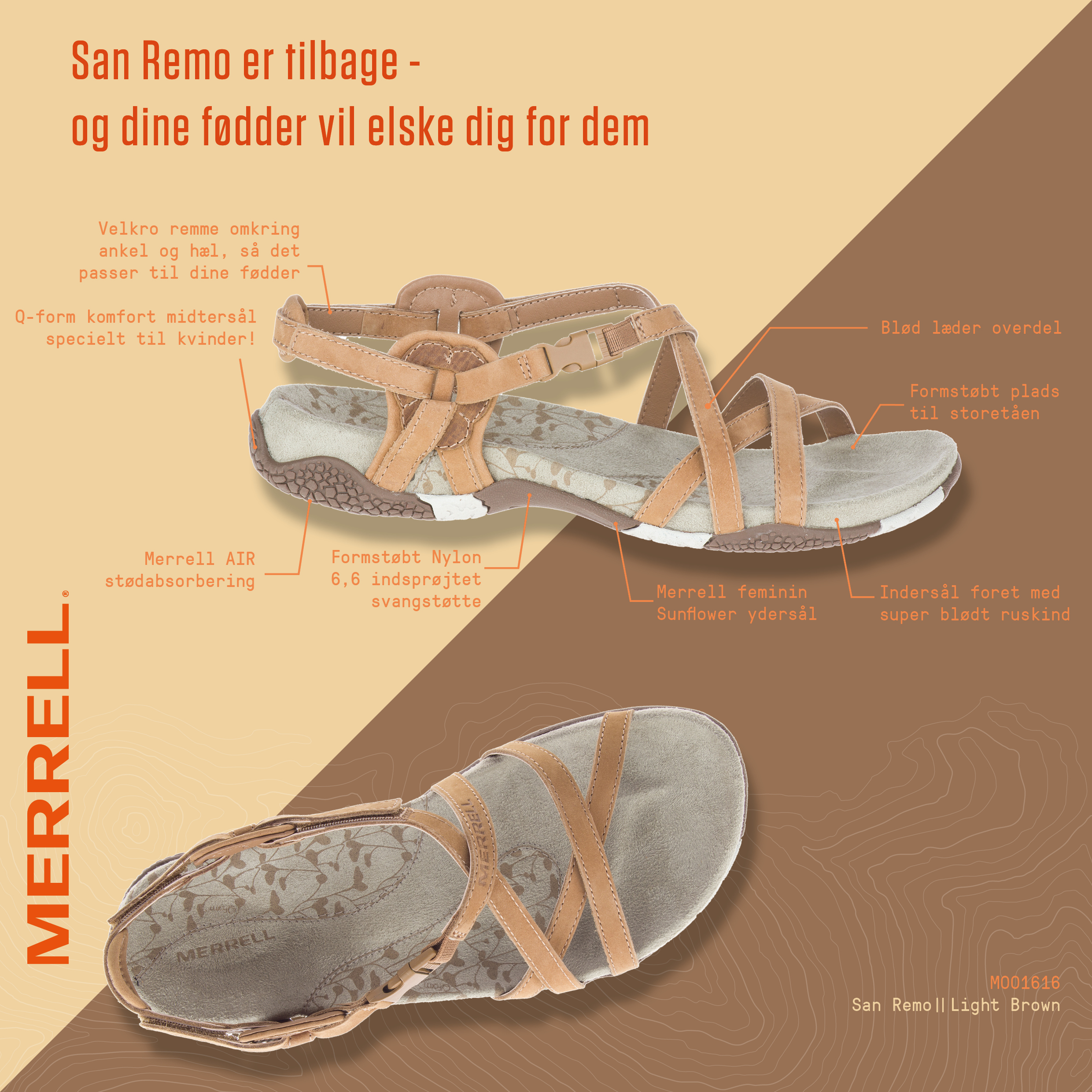 Bærbar skrot Theseus Merrell San Remo II M001616-200. Light Brown. Lys brun dame trekking/ job  sandal. - Nyegaardsko.dk