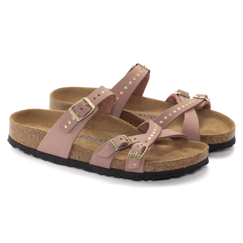 Birkenstock Franca SFB 1024227. Super flot rosa nubuck sandal med nitter. 3 spænder og den klassiske pasform. Nyegaardsko.dk