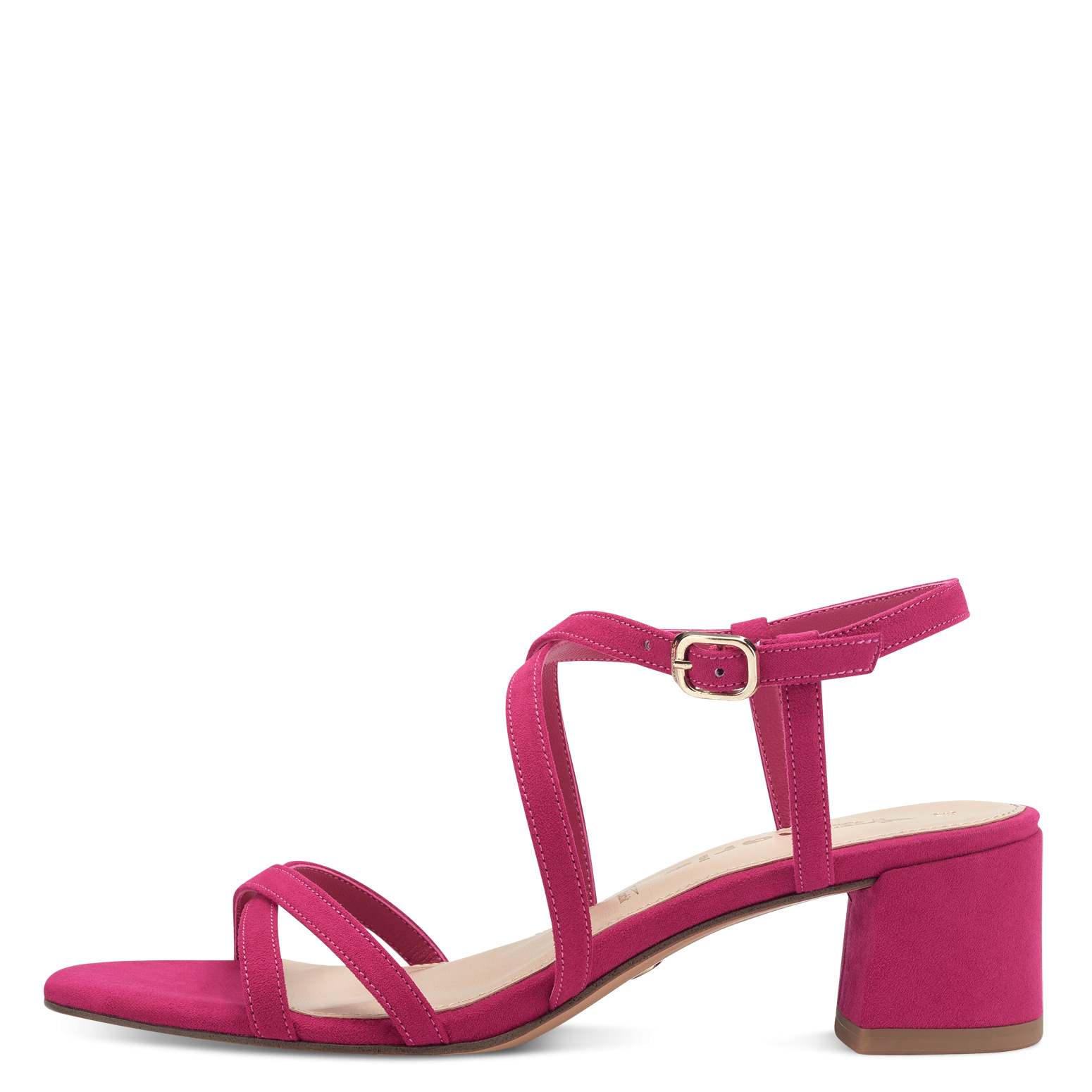 Vågn op gen ødemark Tamaris 1-1-28204-513 Fuxia. Elegant dame sandal i smuk pink, tynde fine  remme. Lav blok hæl på 50 mm. - Nyegaardsko.dk